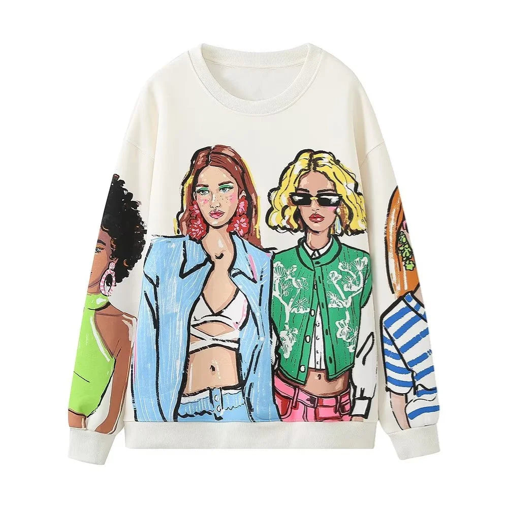 Autumn/Winter Women's New Fashion Casual Loose Versatile Round Neck Long Sleeve Printed Sweater red head
