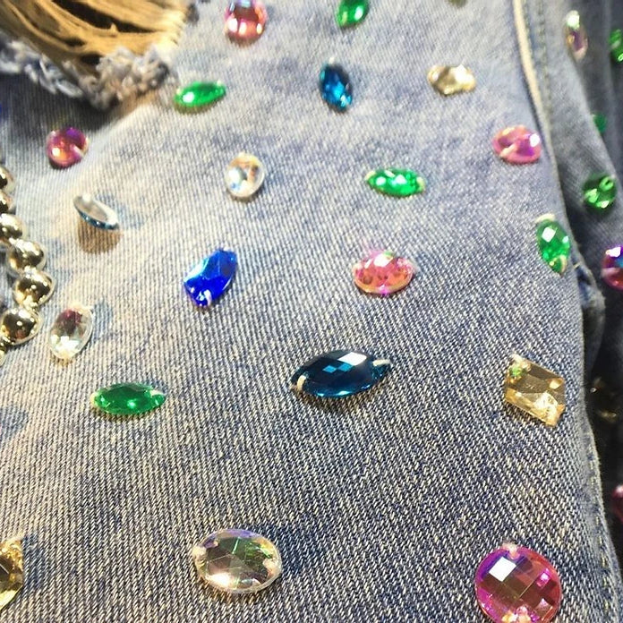 Diamond Beaded Denim Knee Length pants Woman Summer New Loose High Waist Slimming mid-pants Jeans women