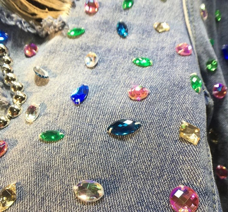 Diamond Beaded Denim Knee Length pants Woman Summer New Loose High Waist Slimming mid-pants Jeans women