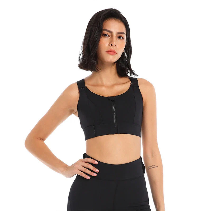 Xlwsbcr Women Sports Bras Yoga Vest Front Zipper Plus Size Adjustable Strap Shockproof Gym Fitness Athletic Brassiere S2WX black
