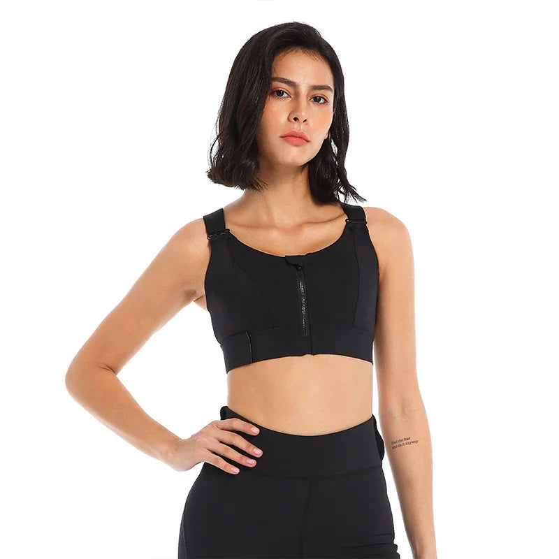 Xlwsbcr Women Sports Bras Yoga Vest Front Zipper Plus Size Adjustable Strap Shockproof Gym Fitness Athletic Brassiere S2WX black