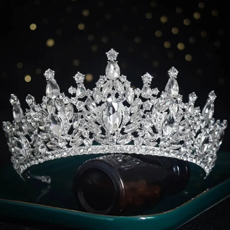 Korean Elegant Silver Color Crystal Tiara Crown For Women Girls Wedding Luxury New Bridal Queen Hair Dress Accessories silver