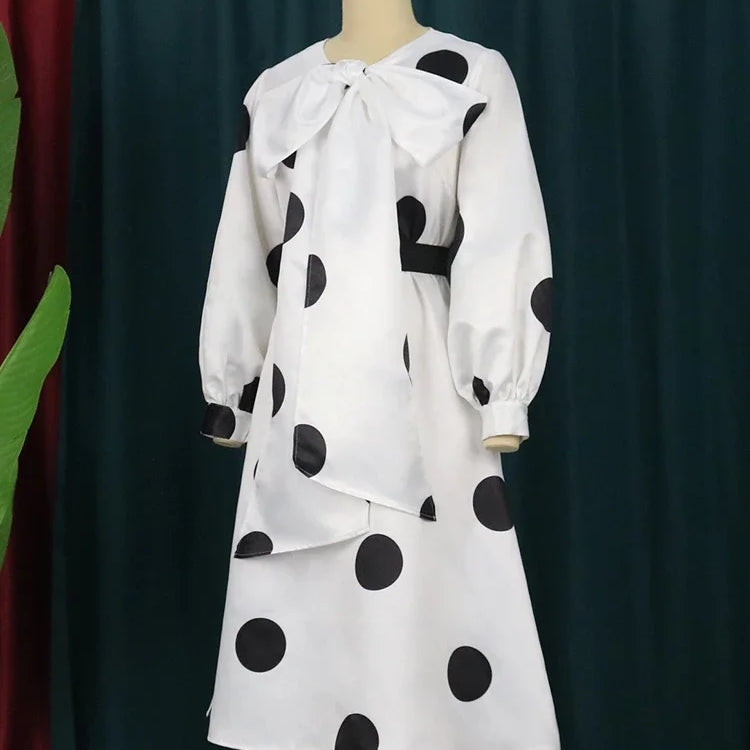 Women White Dress Polka Dot Print Big Bow Lantern Sleeve Spring Elegant Fashion Birthday Party Evening Plus Size Gown Robes 4XL