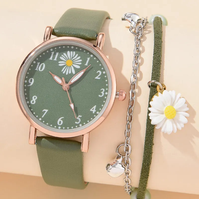 Watch for Women Dress Romantic Bracelet WristWatch Fashion Ladies Leather Quartz Watch Clock Women Montre Femme green