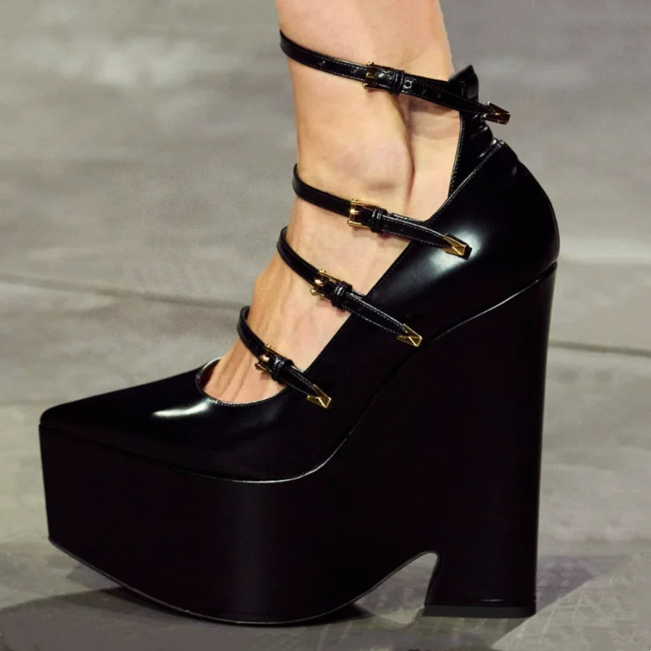 YJXKJY 2023 Spring Autumn Women's Shoes Super High Heel Party Fashion Mary Jane Thick Sole Buckle Show Nightclub Ladies Shoes