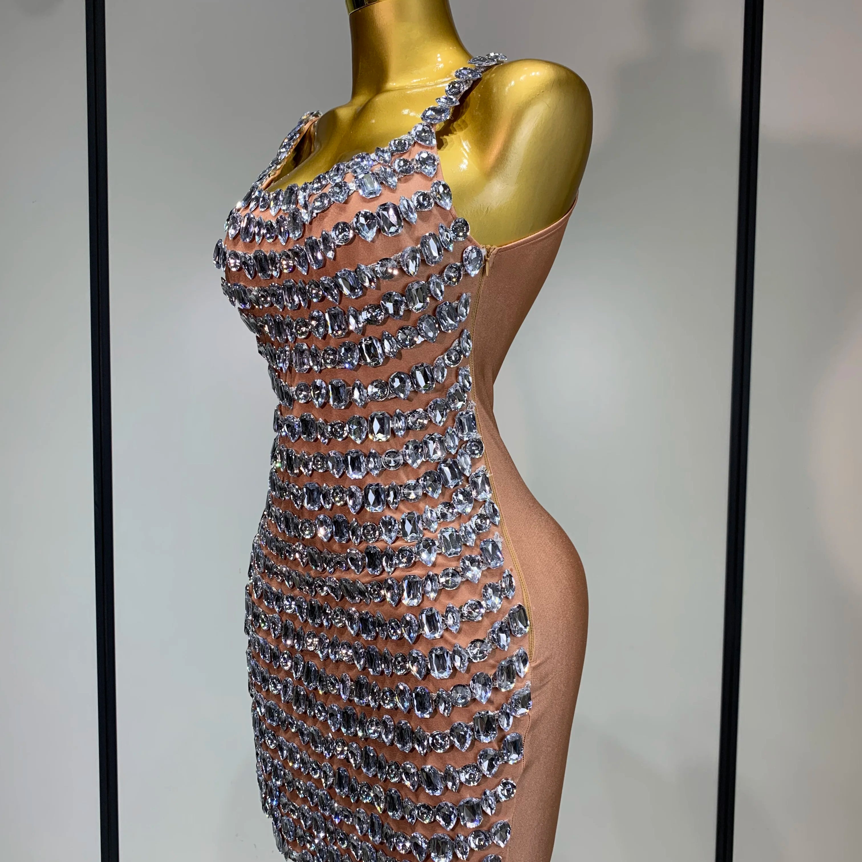 Sexy Sparkly Rhinestones Bodycon Short Dress Women Celebirty Elegant Evening Party Luxury Birthday Gown Photoshoot Stage Costume