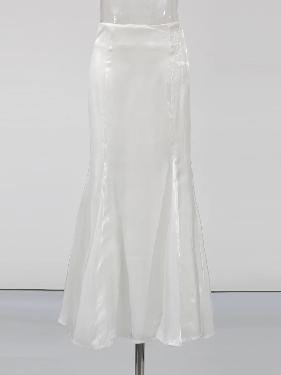 TWOTWINSTYLE Spliced Petal Two Piece Sets for Women V Neck Long Sleeve Patchwork Lace Up Top High Wasit Skirt Elegant Set Female