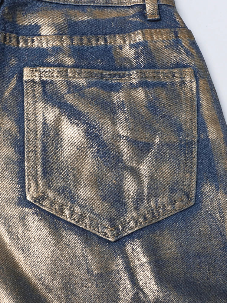 Colorblock Casual Loose Pants For Women High Waist Spliced Button Streetwear Straight Leg Pant Female Fashion