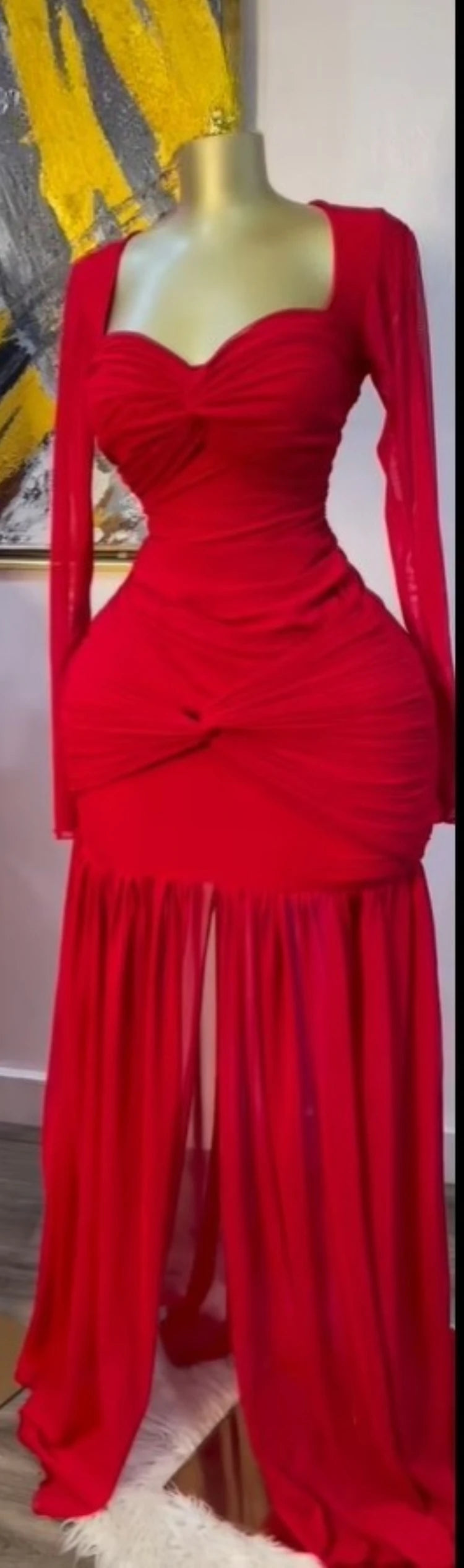 CM.YAYA Women Stacked Ruched Draped High Split Pleated Maxi Long Bodycon Dress 2025 Holiday Birthday Club Party Evening Dresses