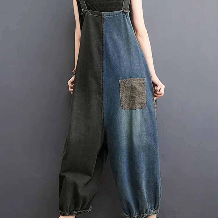 Korean Fall Jeans Women Plaid Ripped Denim Overalls Ladies Vintage Punk Loose Pants Luxury Classic Casual Trousers