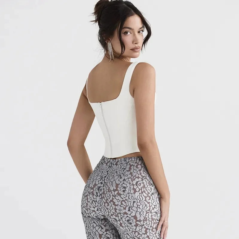 Women's Halter Square Neck Backless Short Vest Stretch Bandage Tight Top