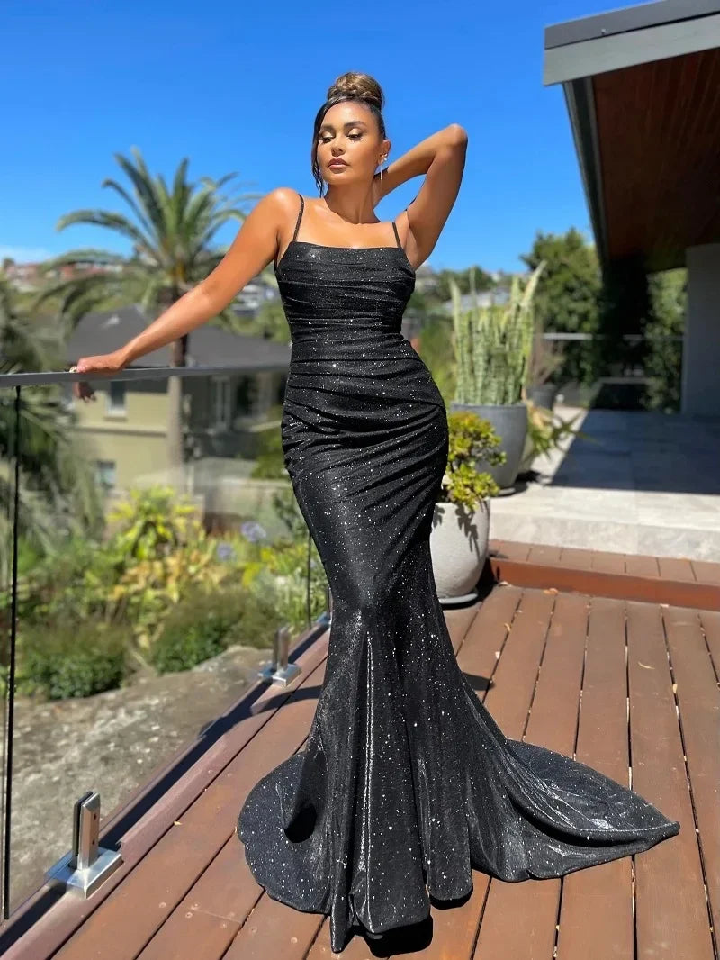 Summer Women's Sleeveless Suspender Shine Long Length Fishtial Maxi Dress Slim Female Party Dresses Vestido Plus Size 10xl Black