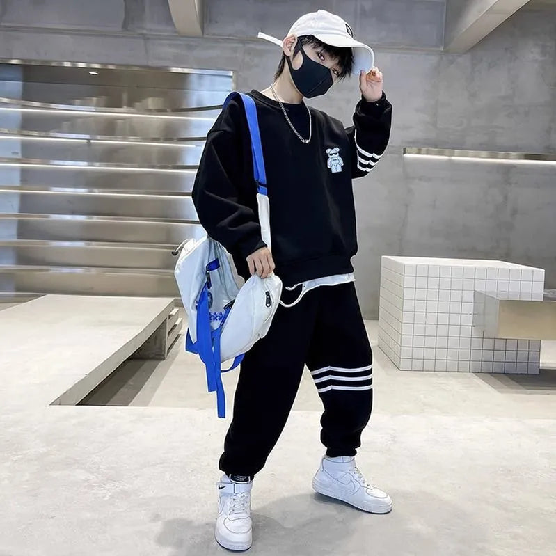 Teenage Boys Autumn Spring Fashion Cotton Suits 5-14 Years Boys Fashion Sweatshirts+Pants Tracksuits Kids Clothes Sets
