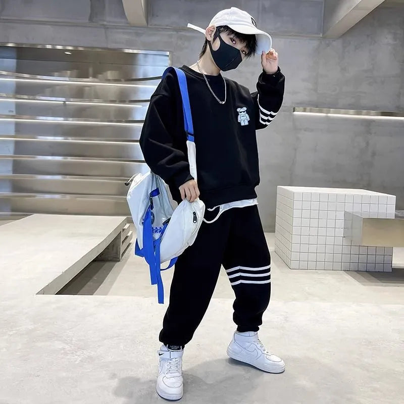 Teenage Boys Autumn Spring Fashion Cotton Suits 5-14 Years Boys Fashion Sweatshirts+Pants Tracksuits Kids Clothes Sets