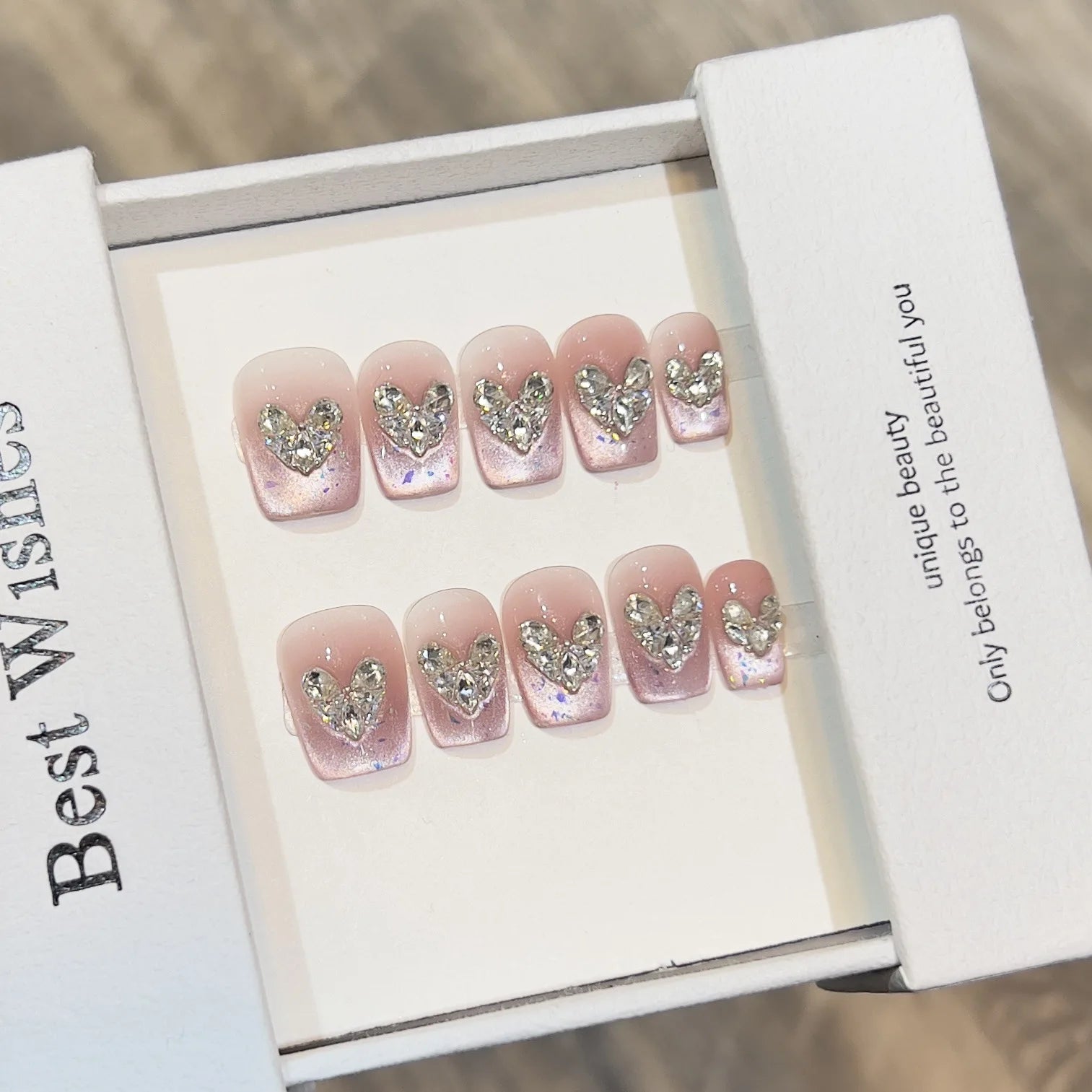 10 peças de unhas postiças de cristal olho de gato, mini unhas postiças coloridas de flores com design de borboleta, unhas de pressão elegantes, unhas curtas quadradas