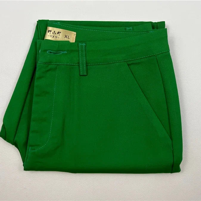 S-4xl Big Size Office Pencil Pants Womens Formal New Elegant OL Work Pantalones Elastic Cotton Slim Ankle-length Trousers green