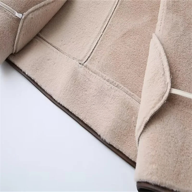 Two-color fur all-in-one coat for women in autumn and winter new fashionable and warm mid-length leather coat with belt