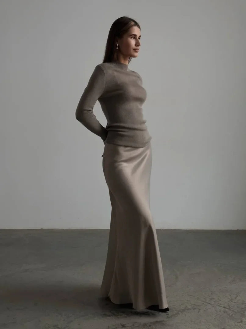 Bornladies Casual Satin Women'S Skirt Spring Summer Fashion Loose High Waist Maxi Skirts Elegant Simple Slik Fishtail Skirt Khaki