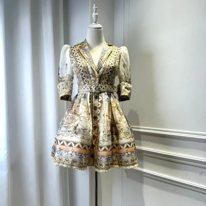 Women's Dress Floral Linen Elegant Short Dresses Vacation Beach Party Dresses Woman Fashion Summer Skirt for Women