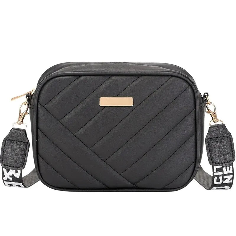 Womens Fresh And Sweet Horizontal Square Rolling Camera Collar Grid Crossbody Storage One Shoulder Phone Bag black