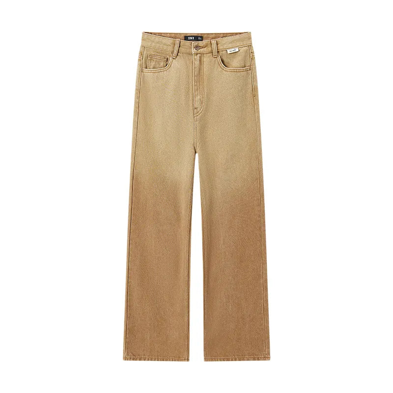 Women Jeans Autumn New Wide-leg Pants Street Mopping Retro Fringe Jeans Coffee color