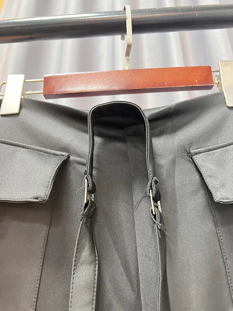 Streetwear Two Piece Set For Women Stand Collar Long Sleeve Top High Waist Pant Wide Leg Pant Chic Sets Female New