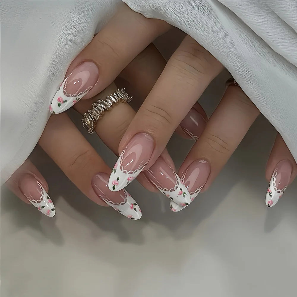 24pcs Black Cat's Eye Press on Nails Finished Ins Wearable False Nail Sets Love Design Stick on Nails Stilettos Fake Nail Tips