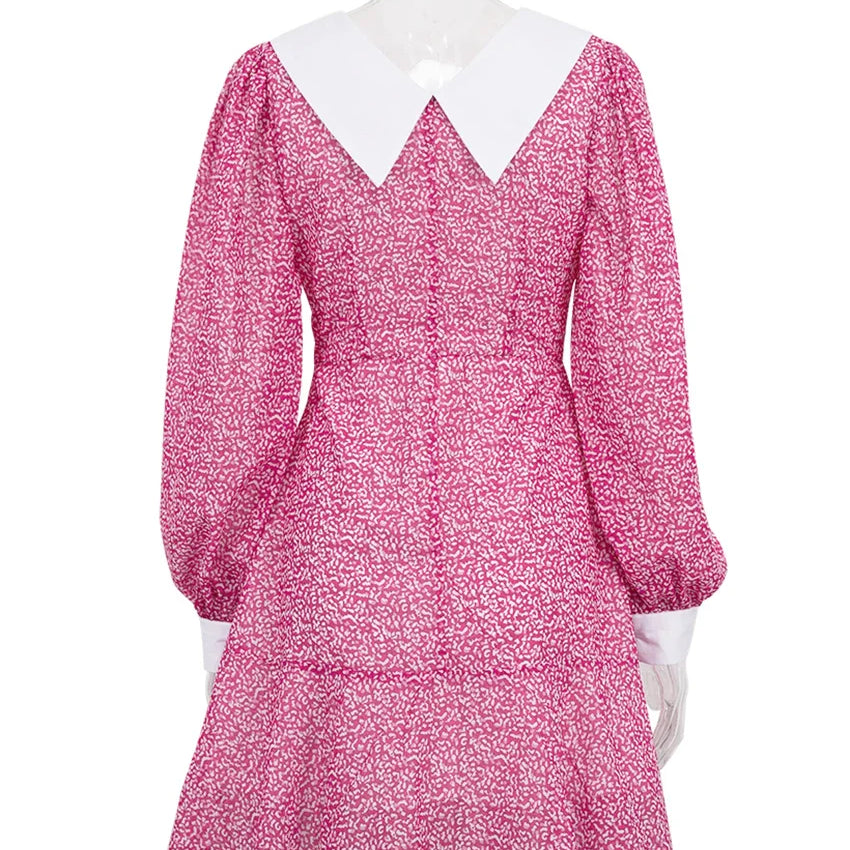 Clacive Fashion Slim Print Women Dress Elegant Lapel Long Sleeve Office Mini Dresses Bodycon Classic Patchwork Female Dress