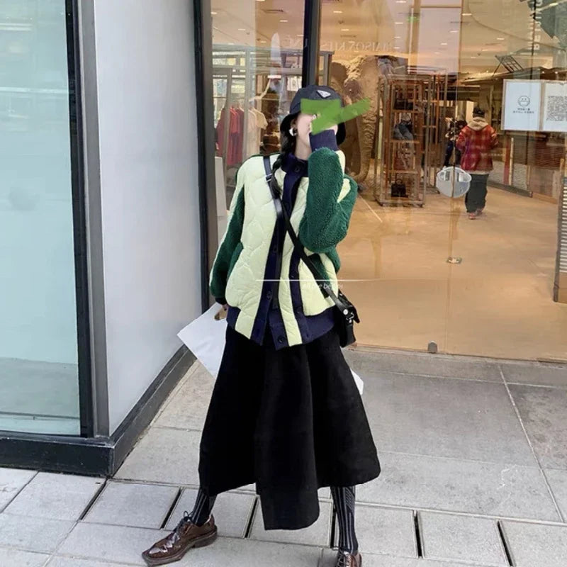 Women's Color-Block Padded Jacket Quilted Coat Cozy Winter Outwear