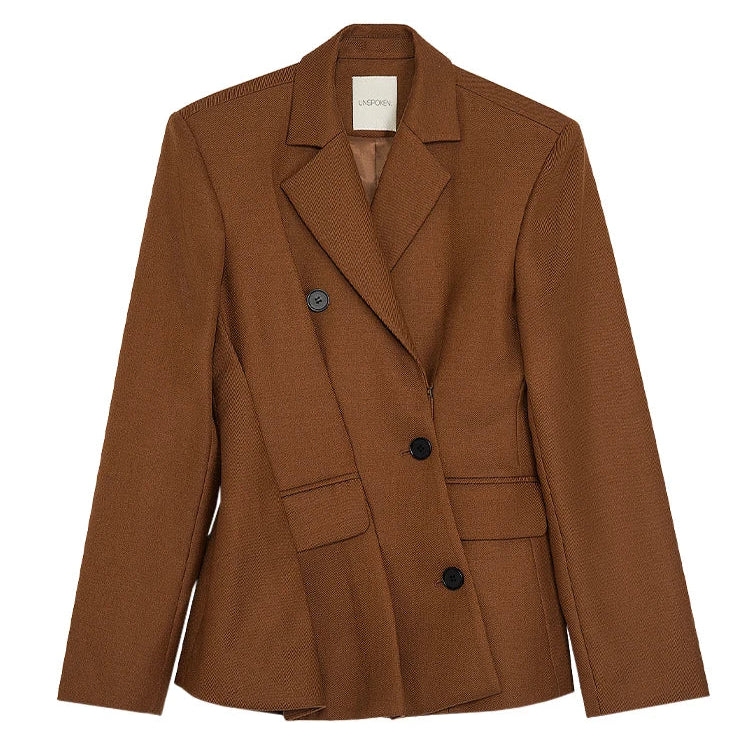 DEAT Fashion Women's Blazer Notched Collar Long Sleeve Diagonal Single Breasted Folds Waist Suit Jacket Spring New 7AB1120