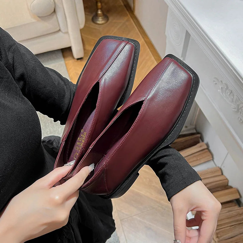 spring women's outerwear shoes Square toe design Mary Jane shoes Women's casual low-heeled shoes Work boat shoes 41-43