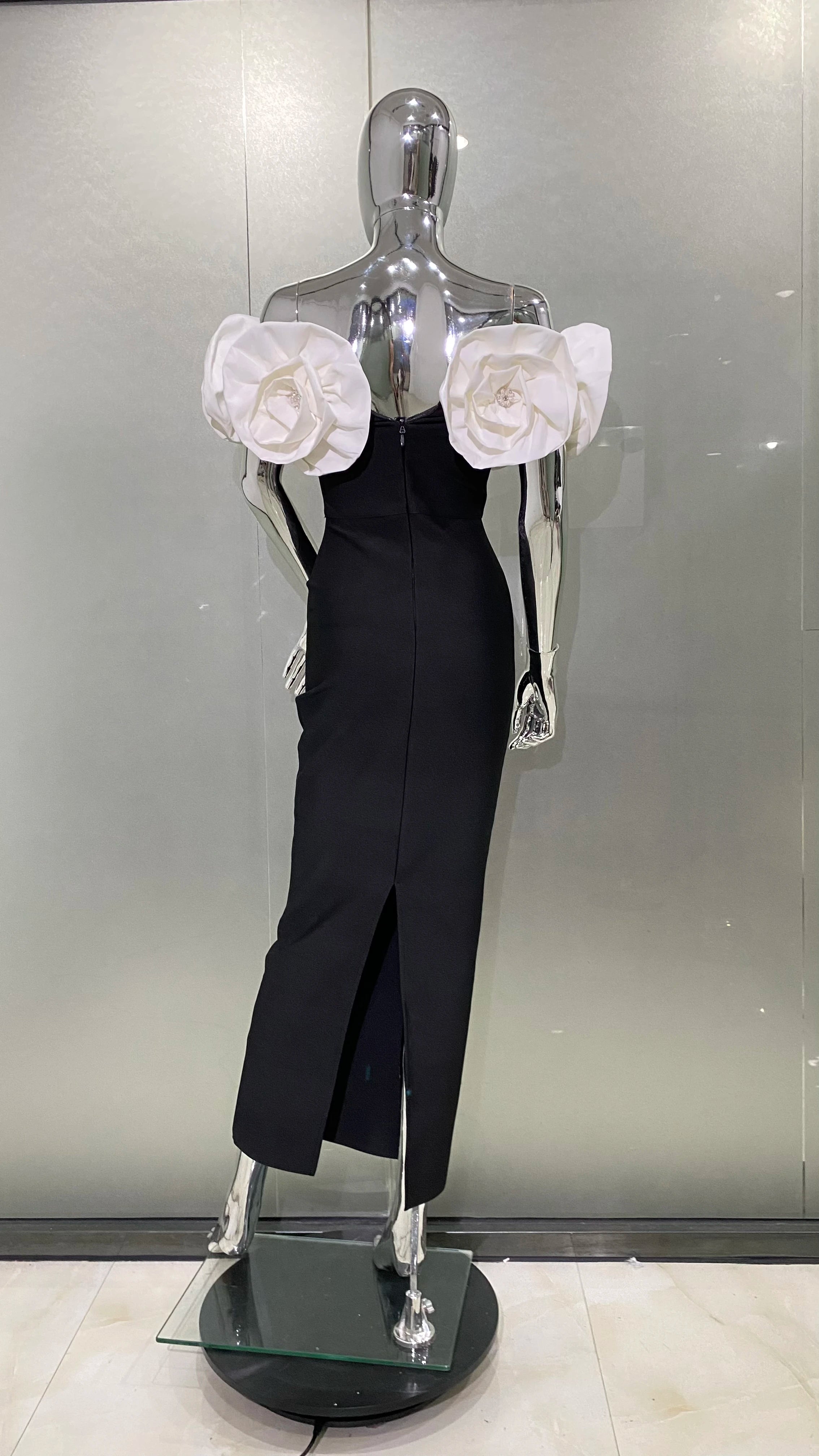 Women Sexy Big Flowers Off the SHoulder Bodycon Bandage Long Dress Fashion Celebrate Evening Party Dress