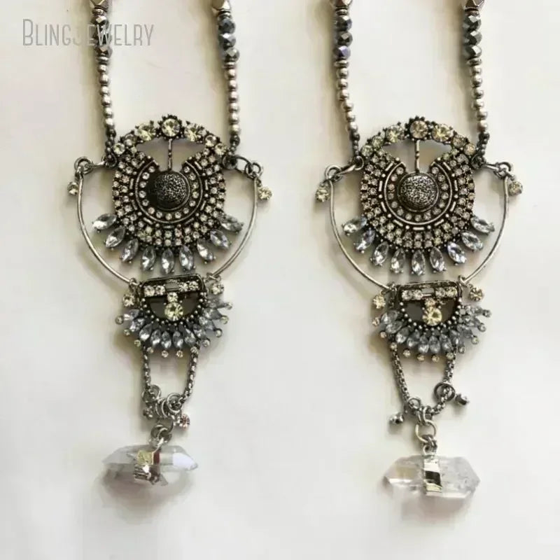 10pcs Raw Black Tourmaline Herkimer Quartz Crystal Necklace Goth Witch Wicca Boho Schorl Gemstone Statement Jewelry NM48556-10pcs