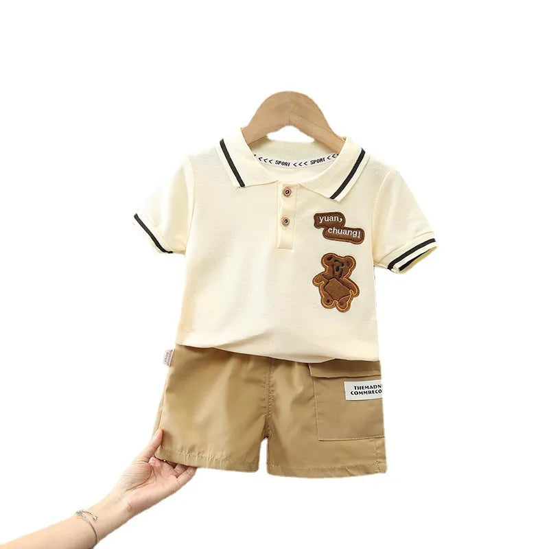 Summer Baby Boy Clothing Sets Fashion Bear Embroidery Short Sleeve T-shirt+Shorts Children 2Pcs Suit 1-5Y Girl Kids Sports Set