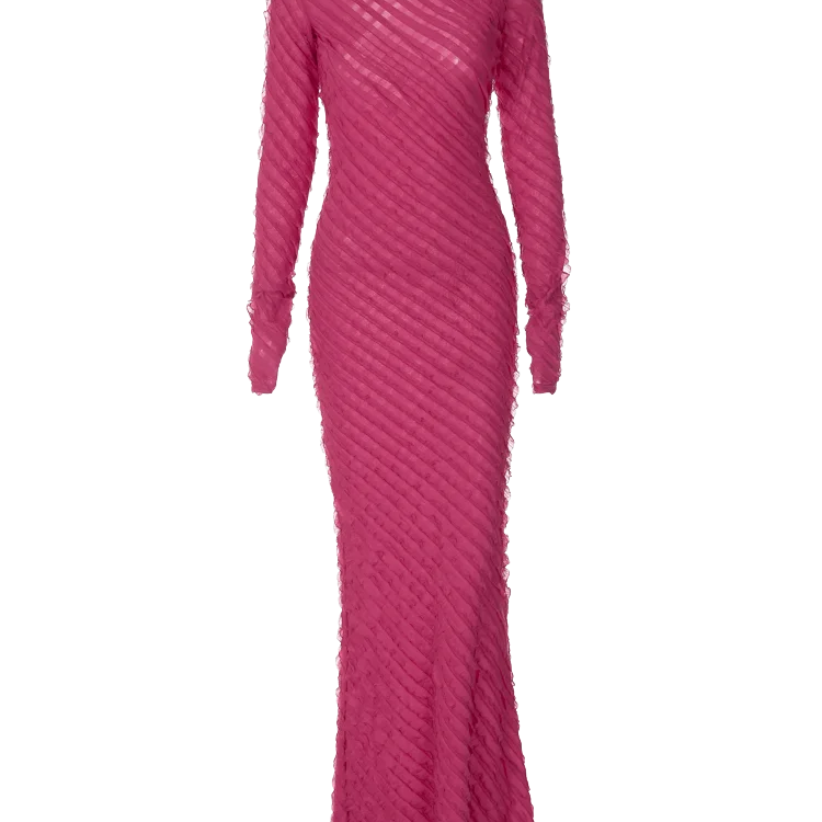 Dulzura Solid Pure Color 3D Ruched Long Sleeves Maxi Dress 2024 Summer Autumn For Women Sexy Clubwear Wholesale Drop Shipping