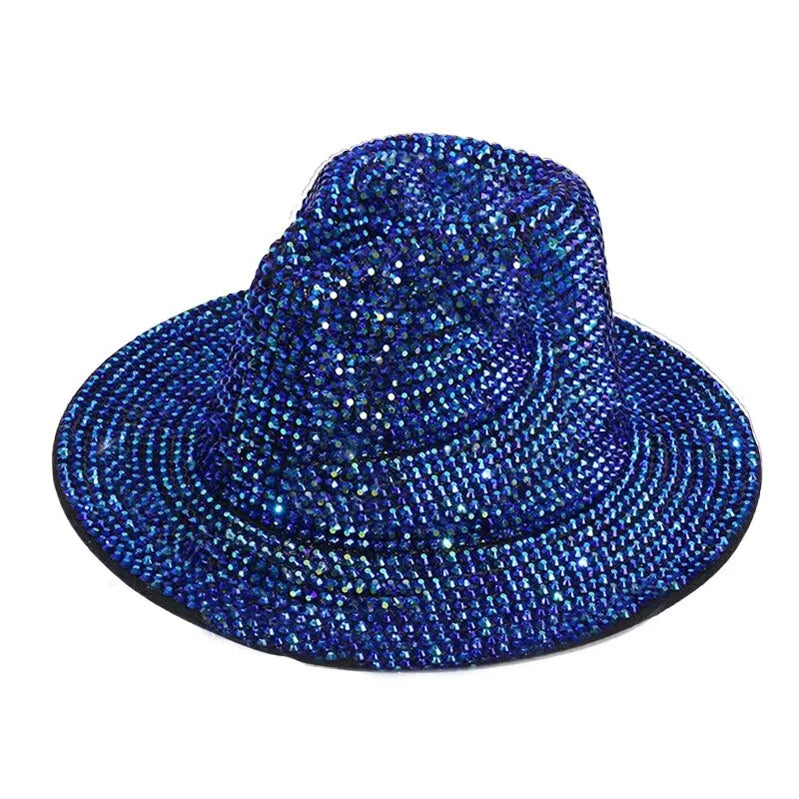 Rhinestone Fedora Jazz Hats Cowboy Hat For Women And Men Double-sided Color Cap Red With Black Diamond Fedora Wholesale blue