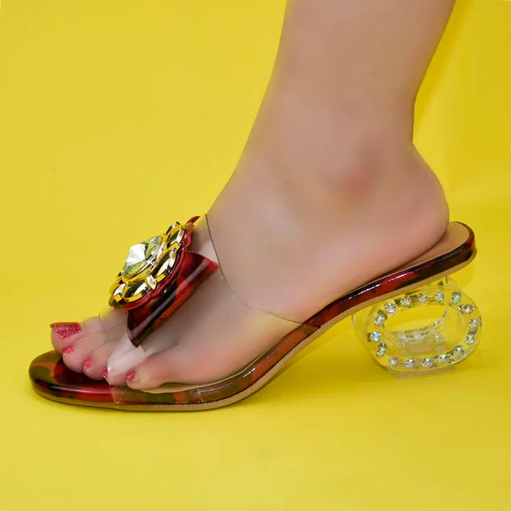 Latest Blue Color Shoes for Women Sandals 2024 Fashion Women Clear Rhinestone Heels High Heels Sexy Ladies Ladies Dress Shoes Wine Red