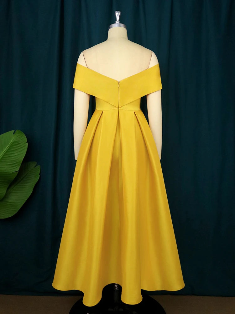 Plus Size 4XL A Line Dresses Retro Prom Fit and Flare Off Shoulder Robes Backless Ankle Length Gold Wedding Party Evening Gown