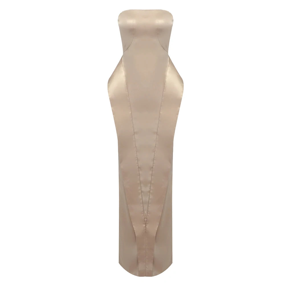 VC Celebraty Party Dresses For Women Sexy Strapless Ruched Design Satin Tight Maxi Long One-Piece Gown Special Event