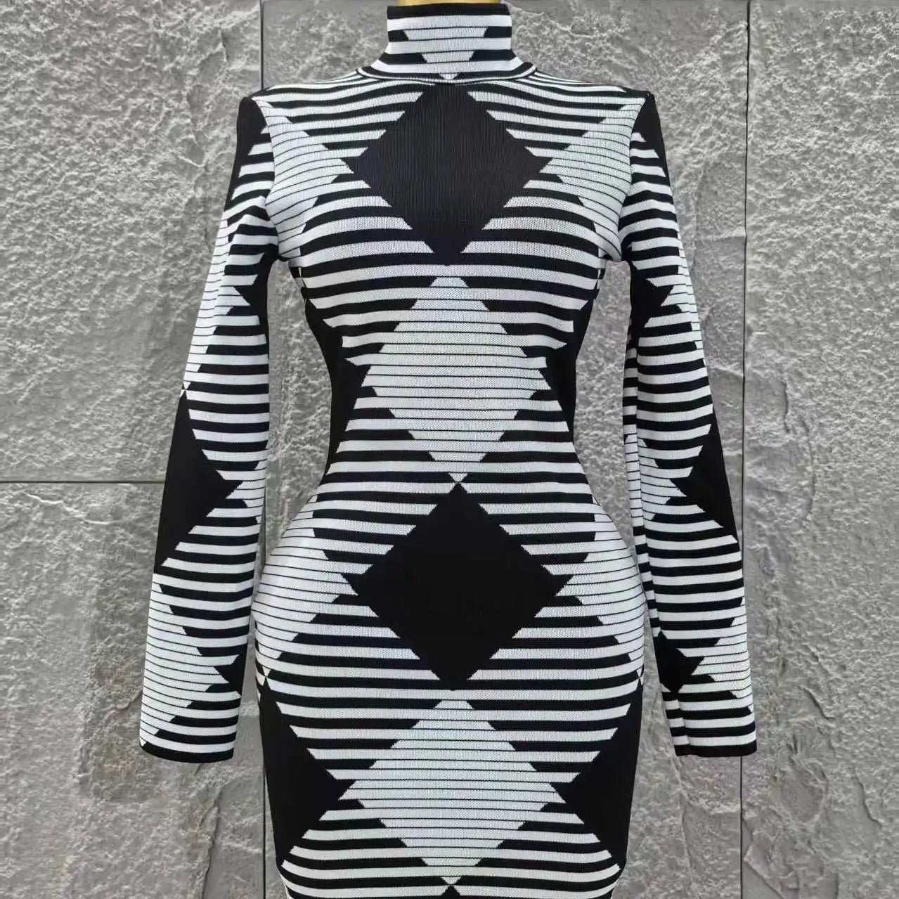 High Quality Women Long Sleeve Sexy Plaid Bodycon Mini Bandage Dress Fashion Evening Party Celebrate Office Wear Clothing