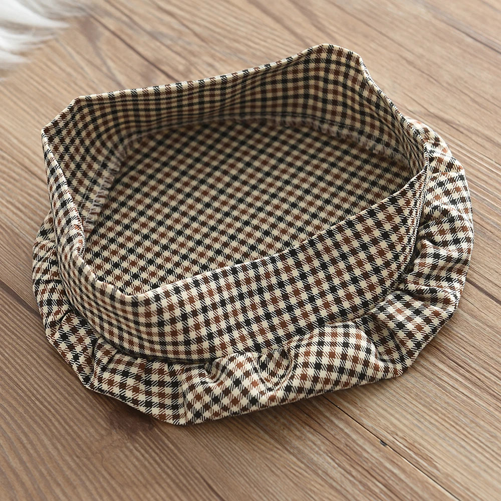 Girls' Set Autumn New Children's Round Neck Top+Bow Plaid Short Skirt+Hat Three Piece Children's Fashion Set