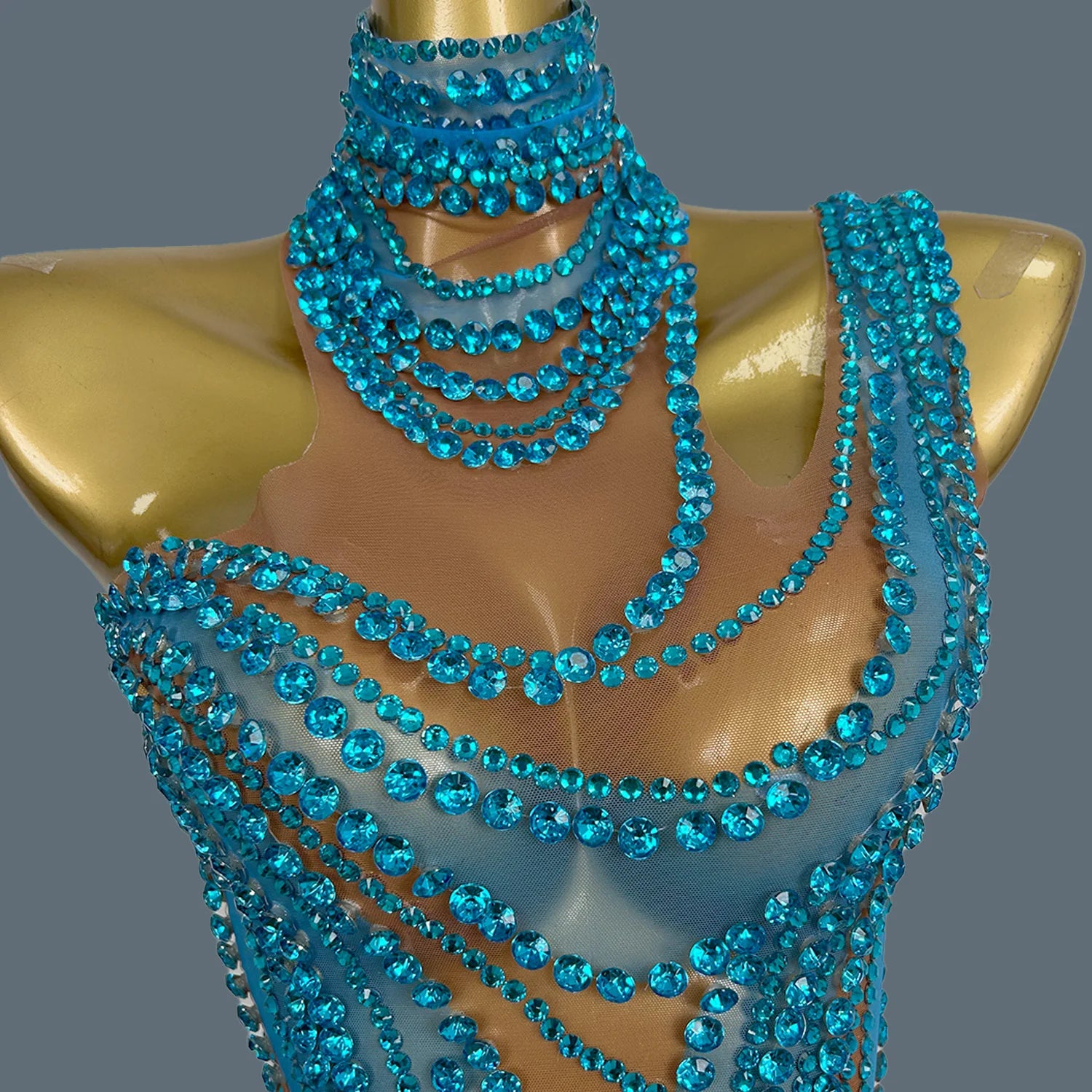 Hot Girl Sparkly Rhinestone Mini Dress Sexy Mesh See Through Party Event Prom Celebrate Birthday Dress Singer Show Wear Liuzhuan