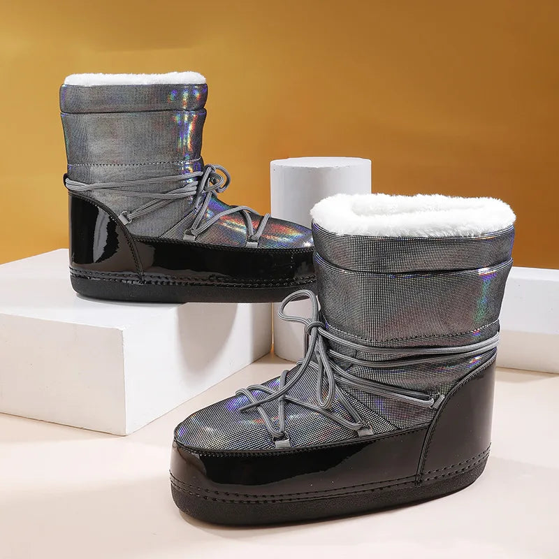 Women Snow Boots Winter Thick Cotton Shoes Female Fashion Platform Space Boots Ladies Fur Plush Ankle Boots Botas Mujer Illusory