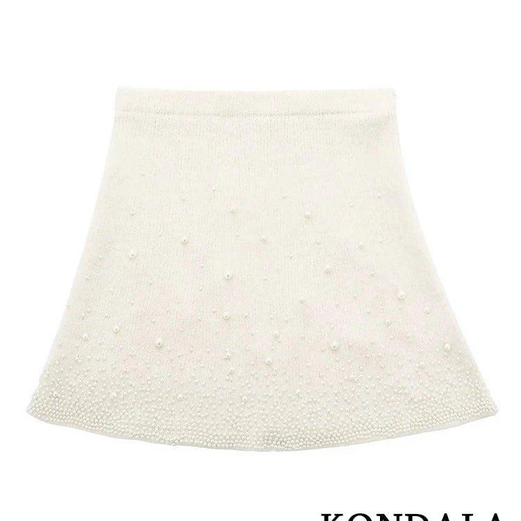Vintage Knitted Pearl Women Suits Long Sleeve O Neck Thick Sweater+High Waist Knit Skirts Fashion Elegant Women Set