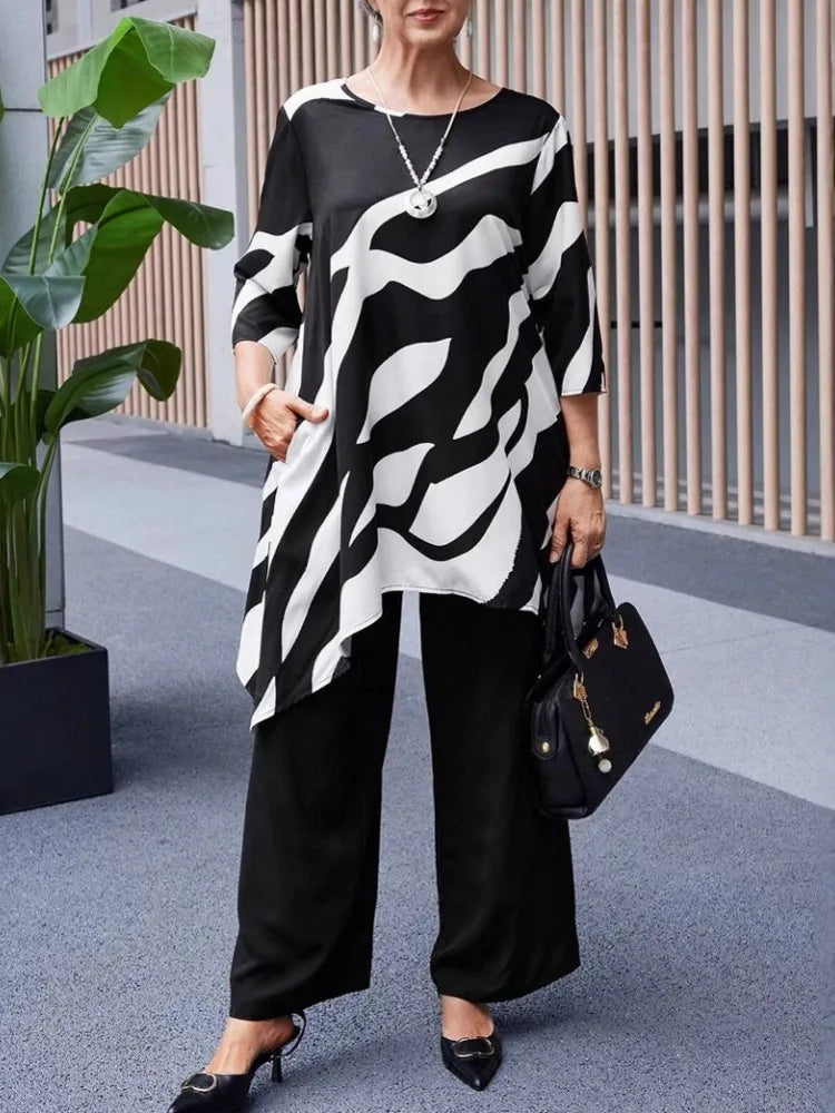 2 Piece Women Sets 2025 New Arrival Plus Size Summer Matching Sets Print Two Pieces Sets Top And Pants Suits Outfits Clothing