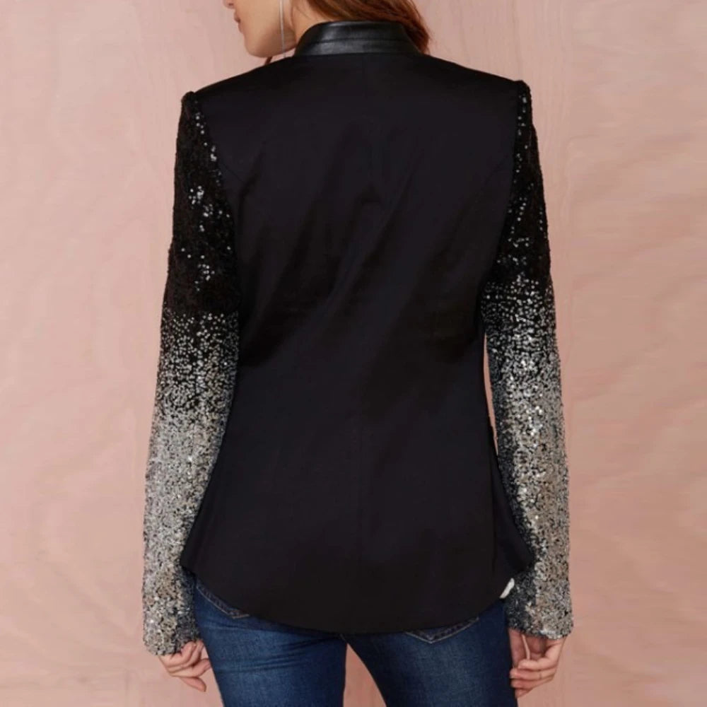 TWOTWINSTYLE Fashion Spliced Sequins Blazers for Women V Neck Long Sleeves Patchwork Button Temperament Blazer Female Clothing