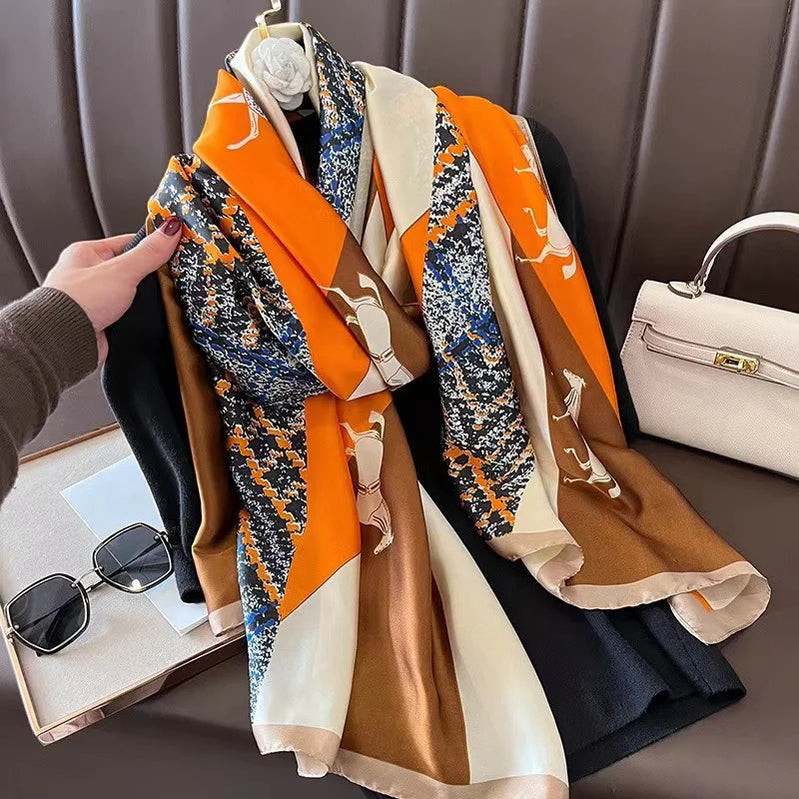 180*90cm Luxury Brand Spring Summer Autumn Women Clothing New Fashion Color matching printed silk scarf lady popular turba 47 180cmx90cm