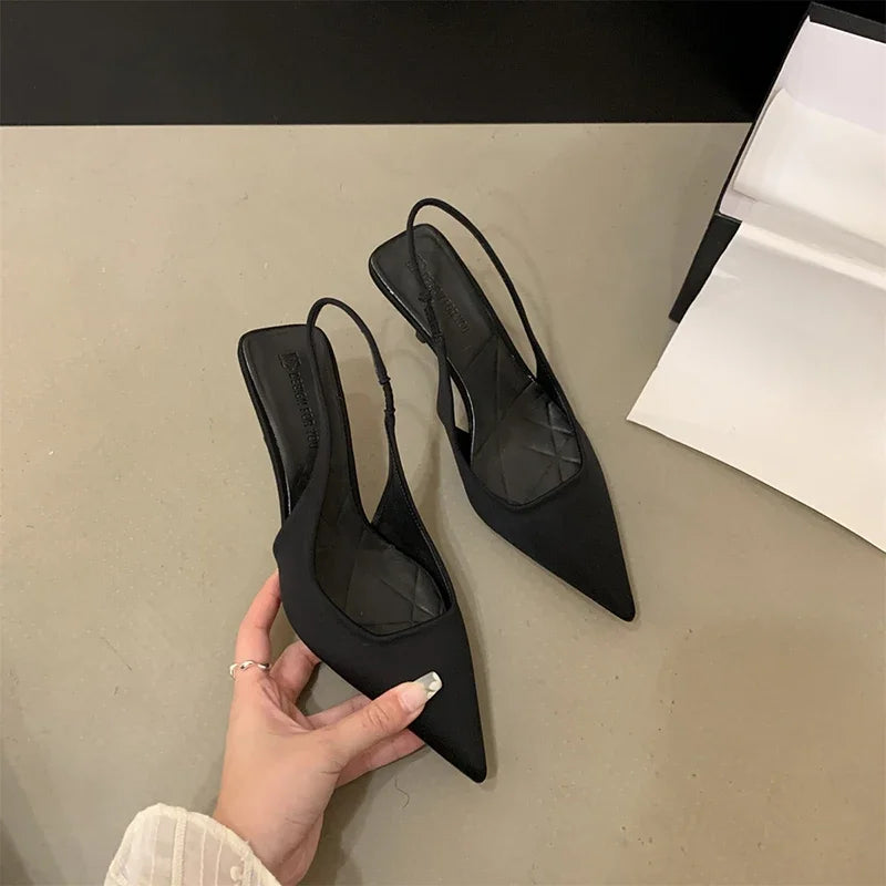 Summer Pointed Toe Women Sandals Fashion Slip On Singbacks Slides Ladies Elegant High Heel Sandalias Women's Party Dress Pumps black