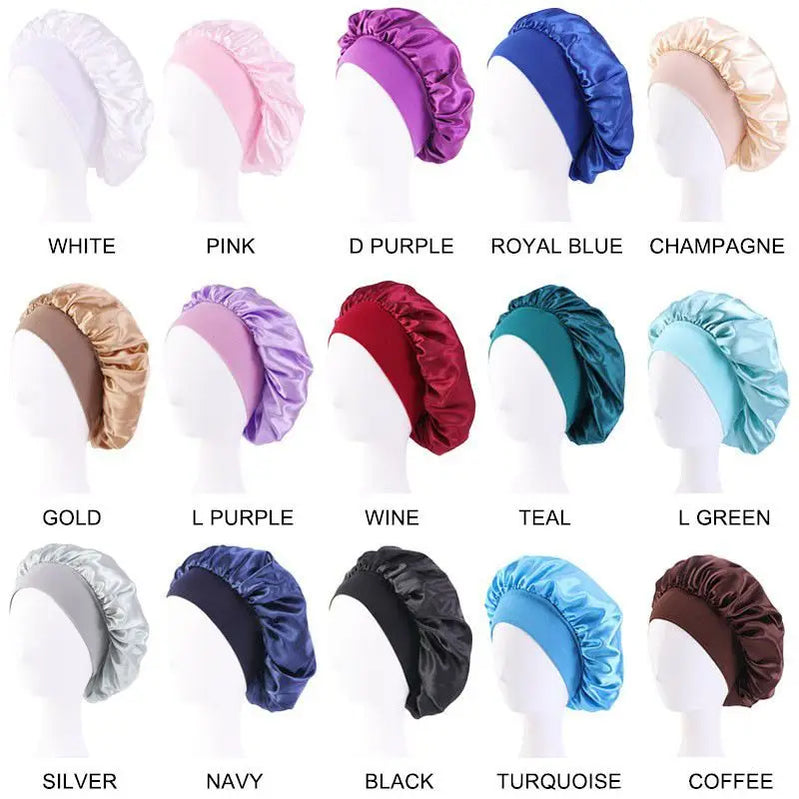 Women's Satin Solid Wide-brimmed Sleeping Hat Unisex Head Wrap Elastic Band Cap Hair Care Bonnet Night Hat bonnet de nuit
