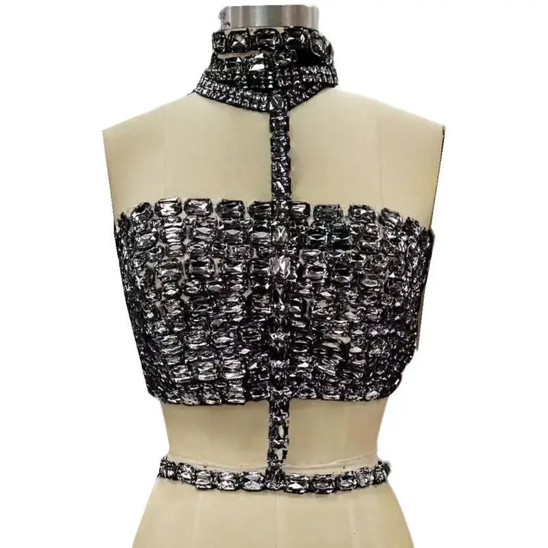 Ready To Ship Bandage Women Sexy Halter Big Crystal Bodycon Tops Celebrity Fashion Red Carpet Nightclub Party Wear Hot Sale